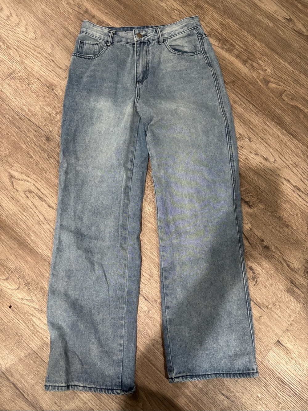 Light Blue High-Waist Straight Leg Jeans